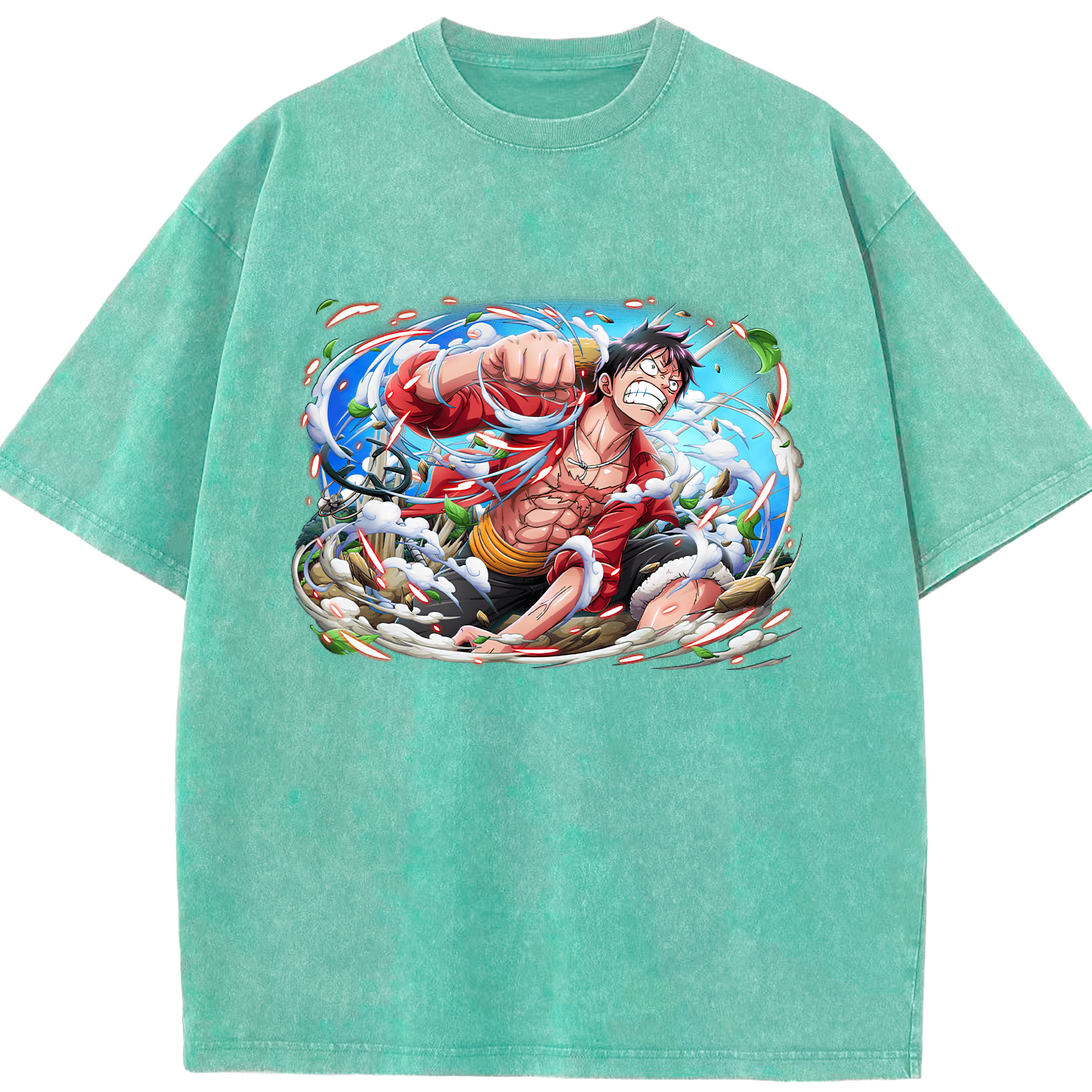 ワンピース モンキー・D・ルフィ ONE PIECE Monkey D. Luffy 綿100% ヴィンテージ風 半袖Tシャツ（フロントプリント）